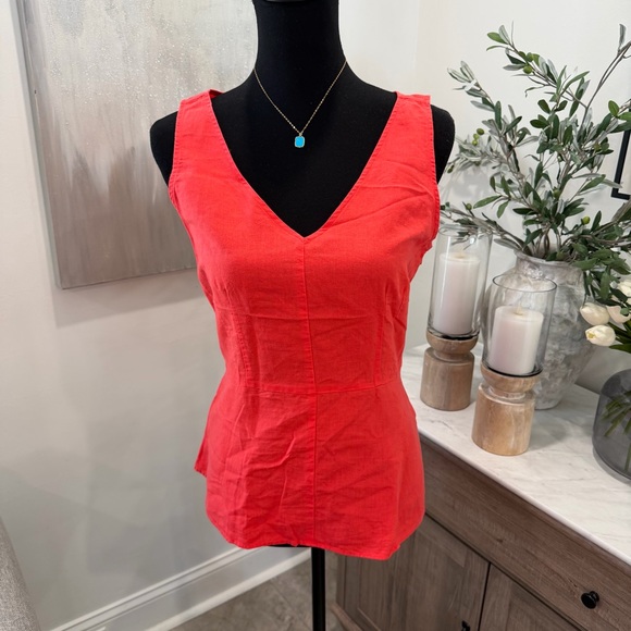 J. Crew Tops - J. Crew Dark Coral V-neck Linen/Cotton Peplum Sleeveless Blouse